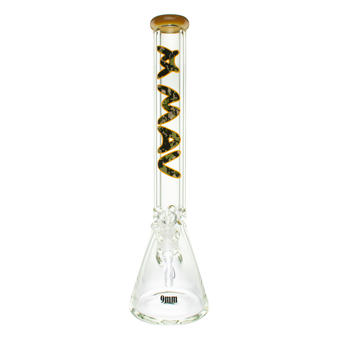 MAV Glass 18" Digi Camo Slab Beaker Bong, 9mm Thick Heavy Wall, Front View on White