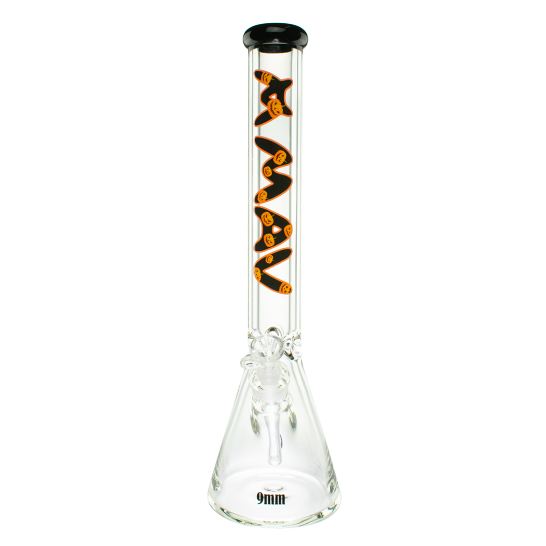 MAV Glass 18" Halloween Special Beaker Bong with Black Top and Pumpkin Design, 9mm Thick