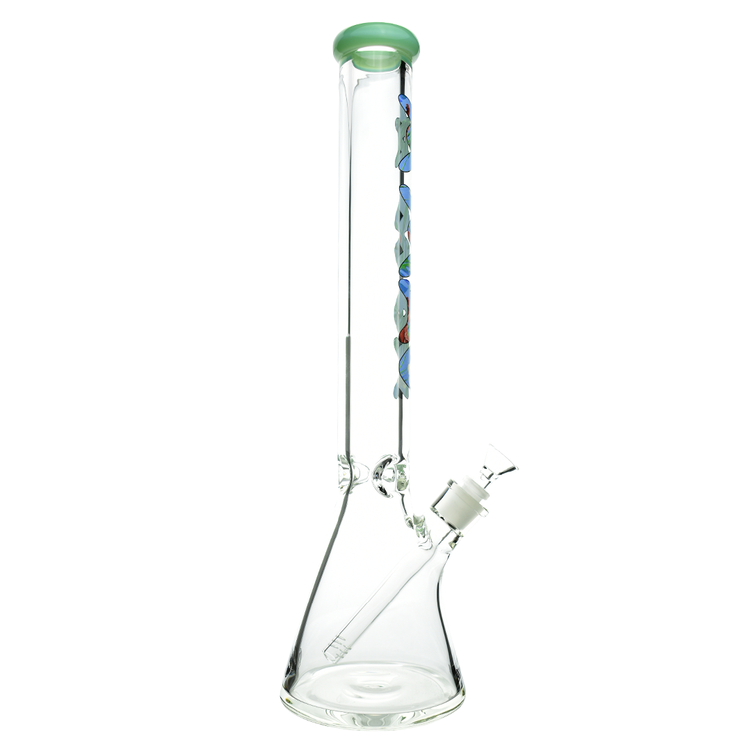 MAV Glass 18" Hawaii Floral Beaker Bong with Thick Glass and Slab Design - Front View