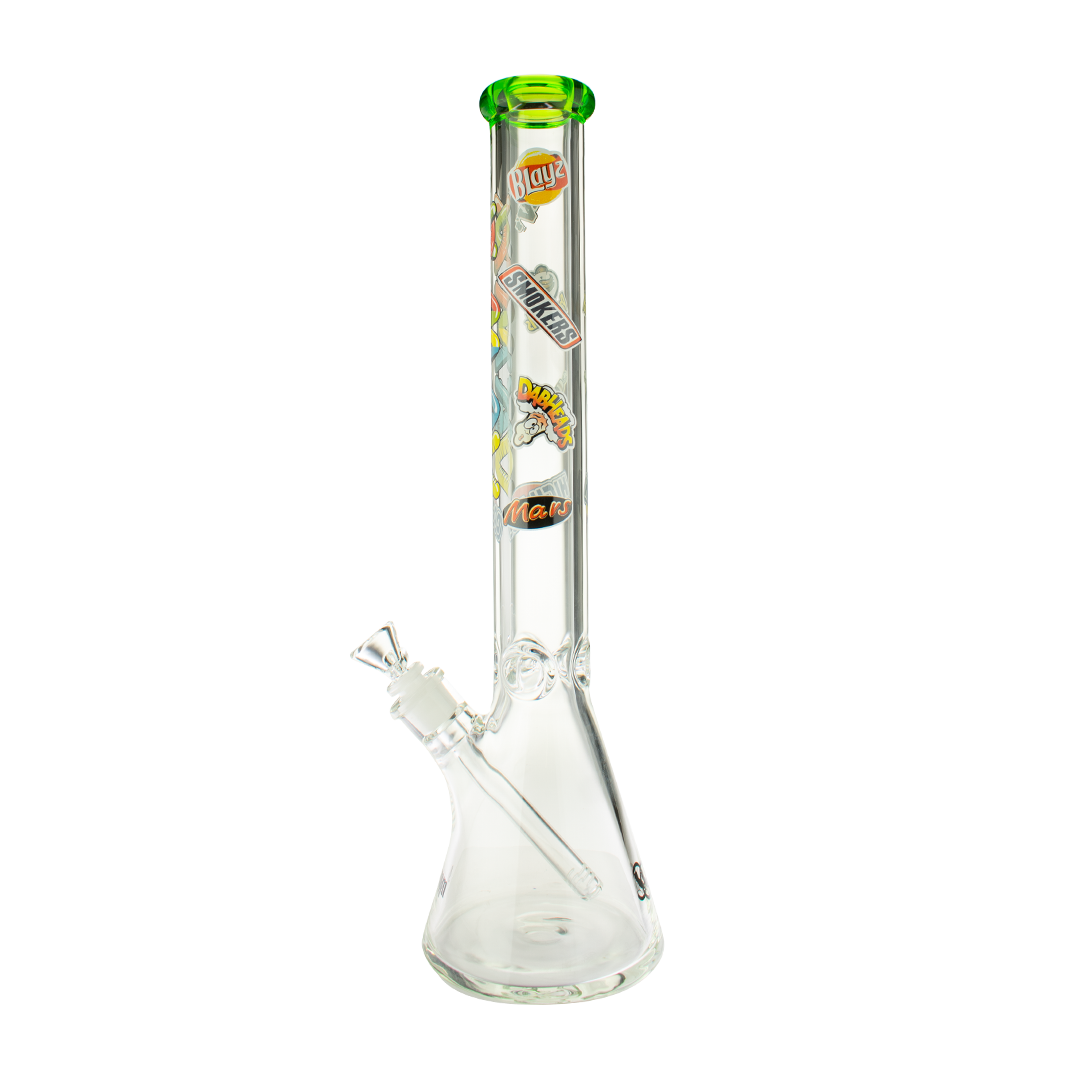 MAV Glass 18" Munchies Ooze Beaker Bong with thick 9mm glass and clear design, front view on white background