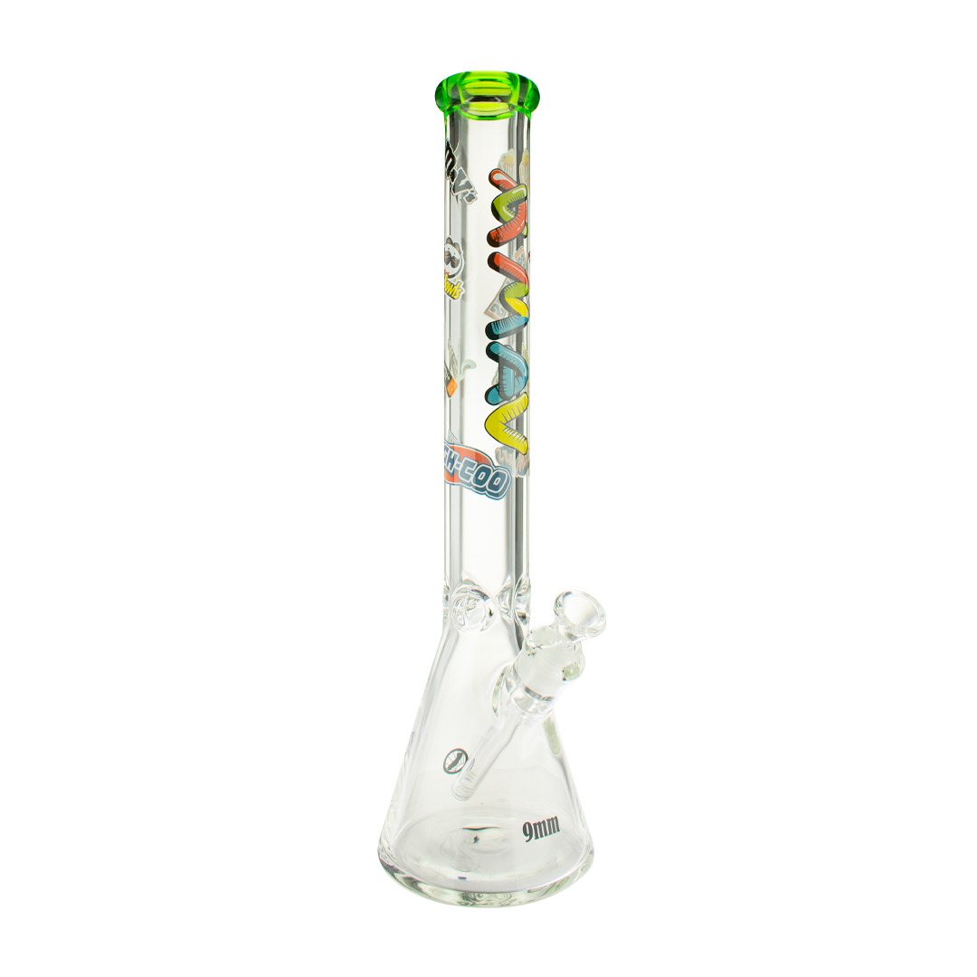 MAV Glass 18" Munchies Ooze Beaker Bong with thick glass and colorful accents, front view
