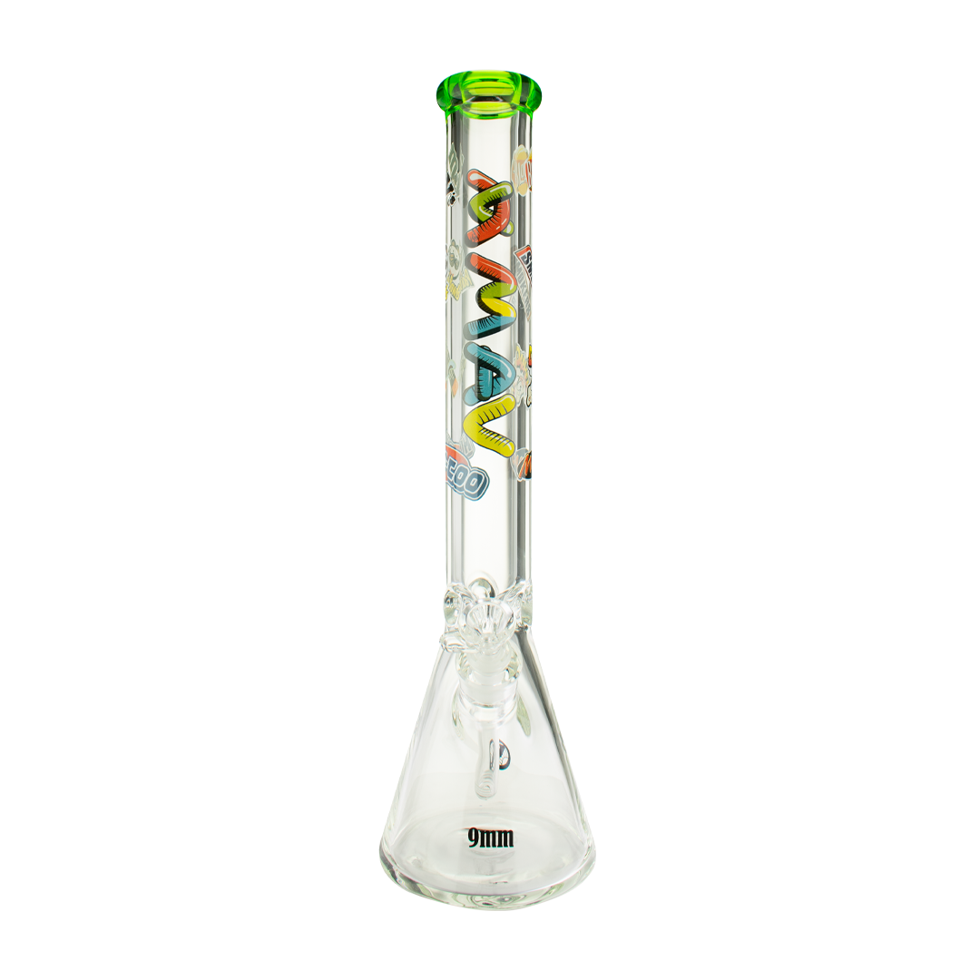 MAV Glass 18" Munchies Ooze Beaker Bong with 9mm thick glass, clear design, front view