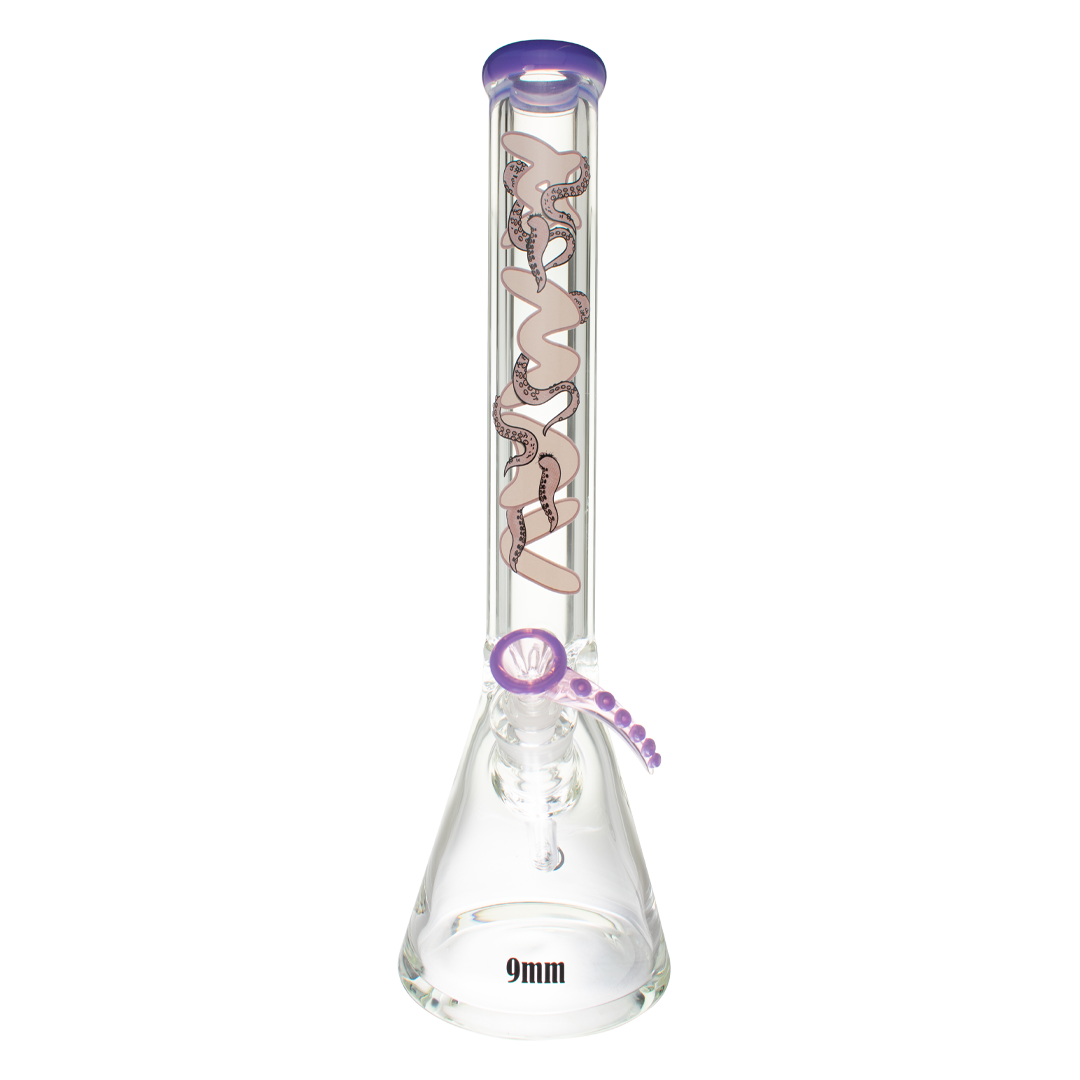 MAV Glass 18" Beaker Bong with Octopus Tentacle Design, 9mm Thick Glass, Front View