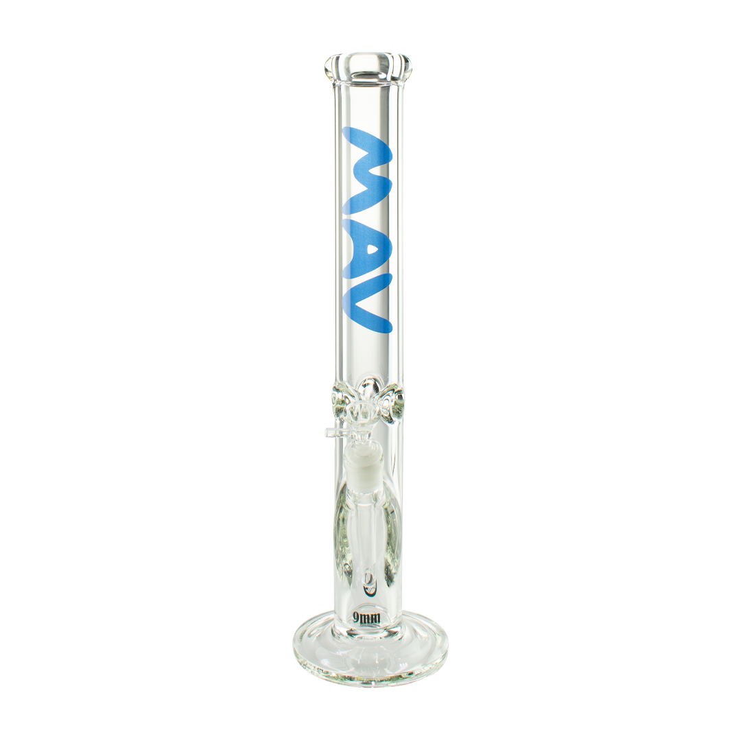 MAV Glass 18" Straight Tube Bong in LA Blue with Heavy 9mm Wall - Front View