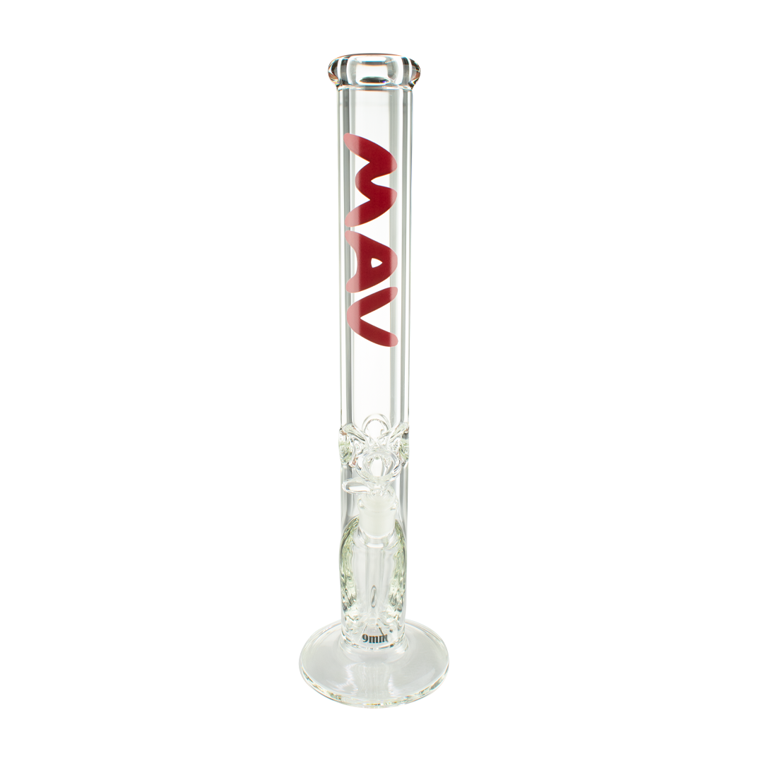 MAV Glass 18" Straight Tube Bong in Red with Heavy Wall for Dry Herbs, Front View