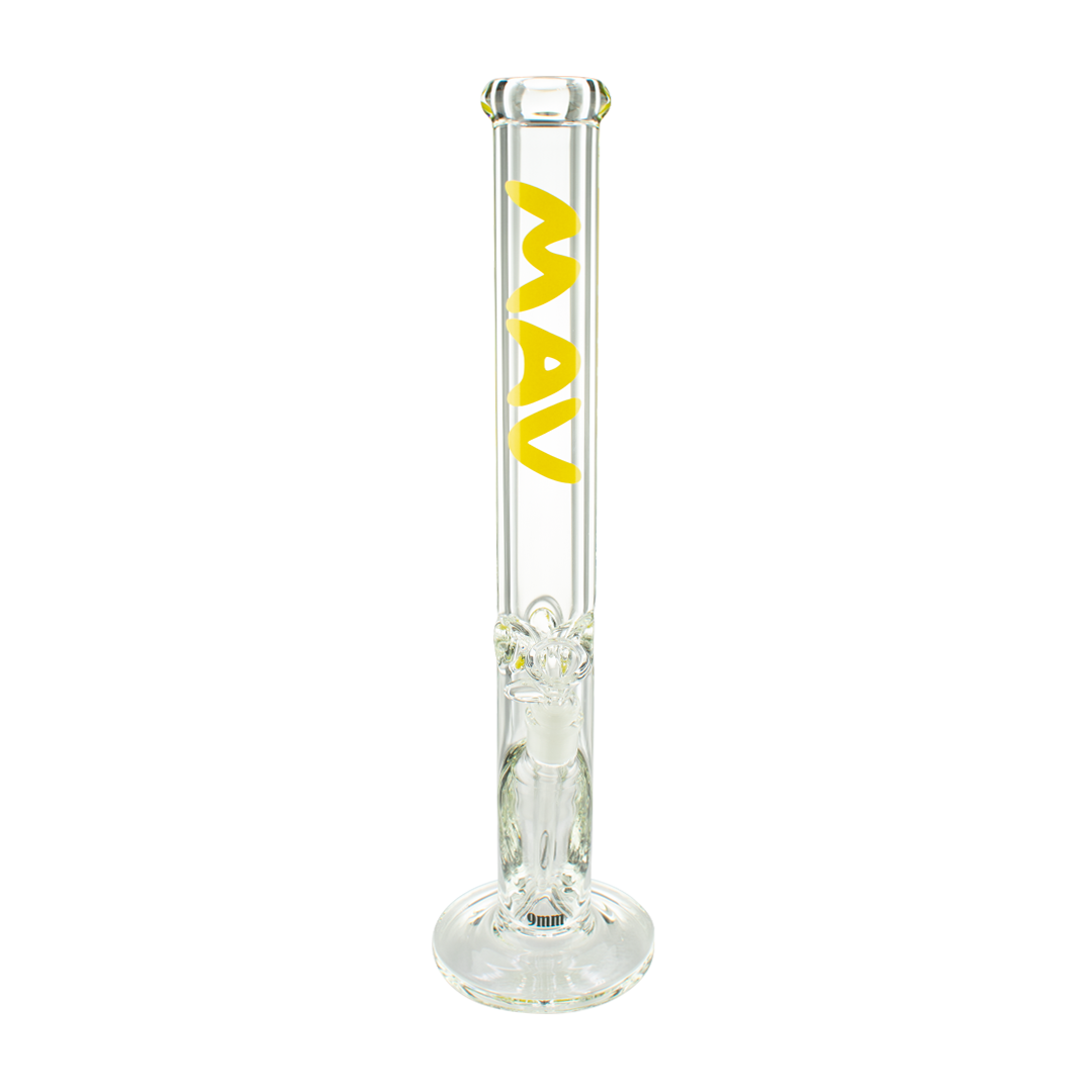 MAV Glass 18" Yellow Straight Tube Bong, Heavy Wall for Dry Herbs, Front View