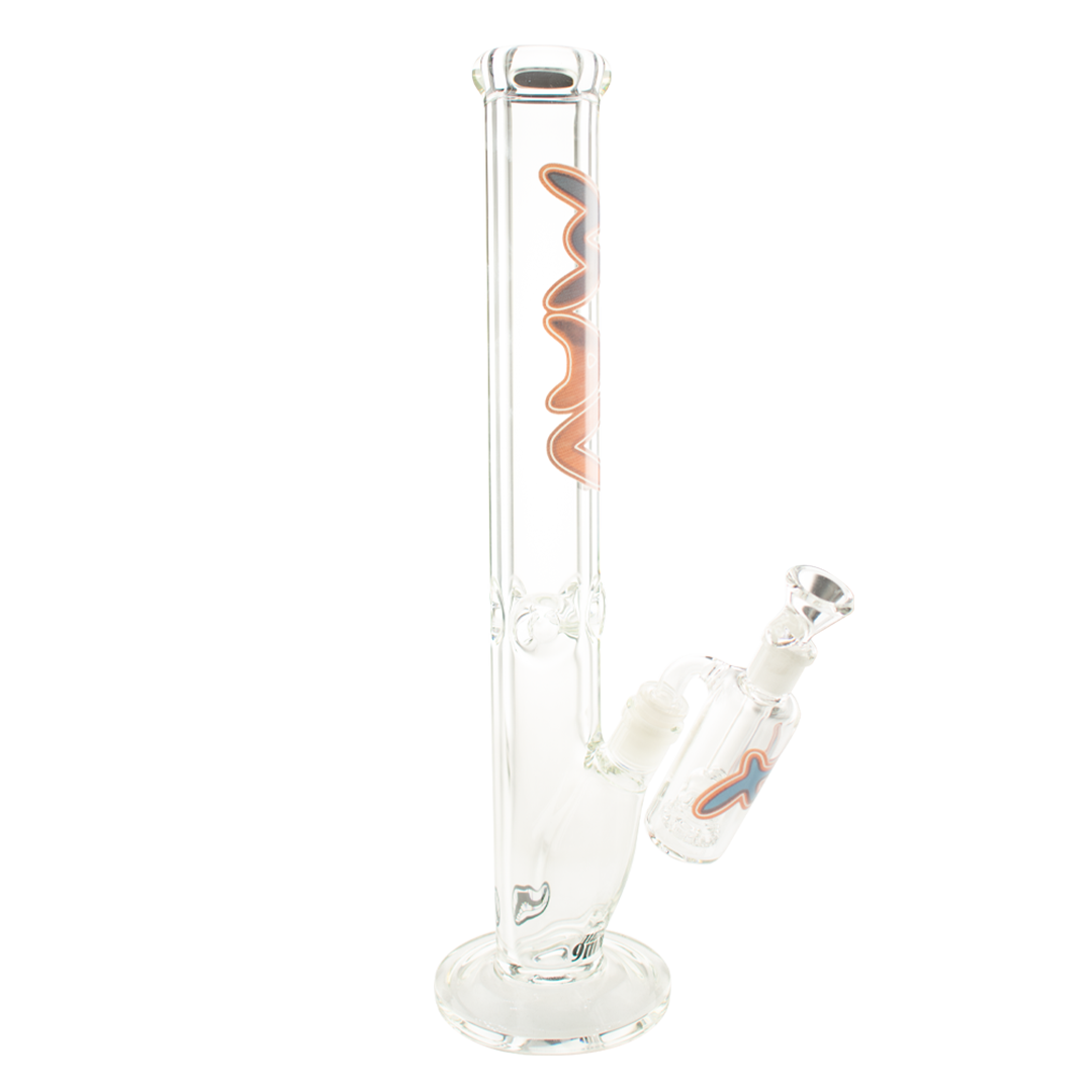 MAV Glass 18" Vice Slab Straight Bong with 9mm thickness and Ash Catcher, front view on white background