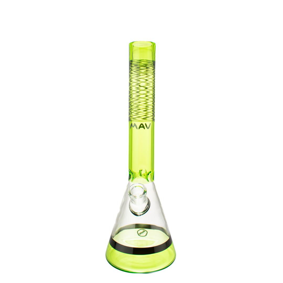 MAV Glass 2 Tone Wig Wag Reversal Beaker in Ooze Green, Front View on White Background