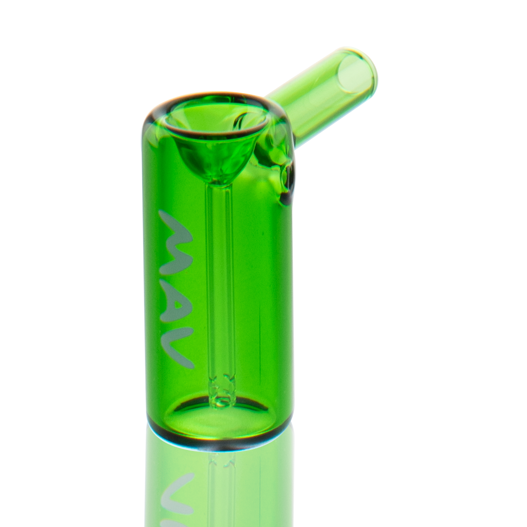 MAV Glass 2.5" Mini Standing Hammer Bubbler in Transparent Forest Green, Close-Up View