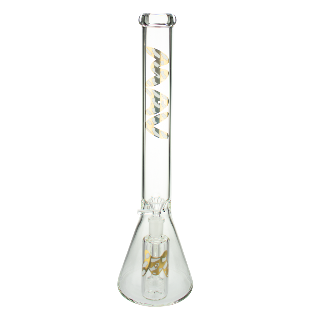 MAV Glass 5mm Beaker Bong with Ashcatcher in Cali State Gold, front view on white background