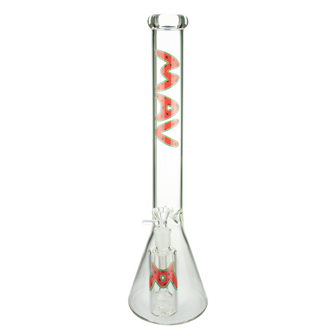 MAV Glass 18" Beaker Bong with Ashcatcher in Strawberry, Front View on White Background