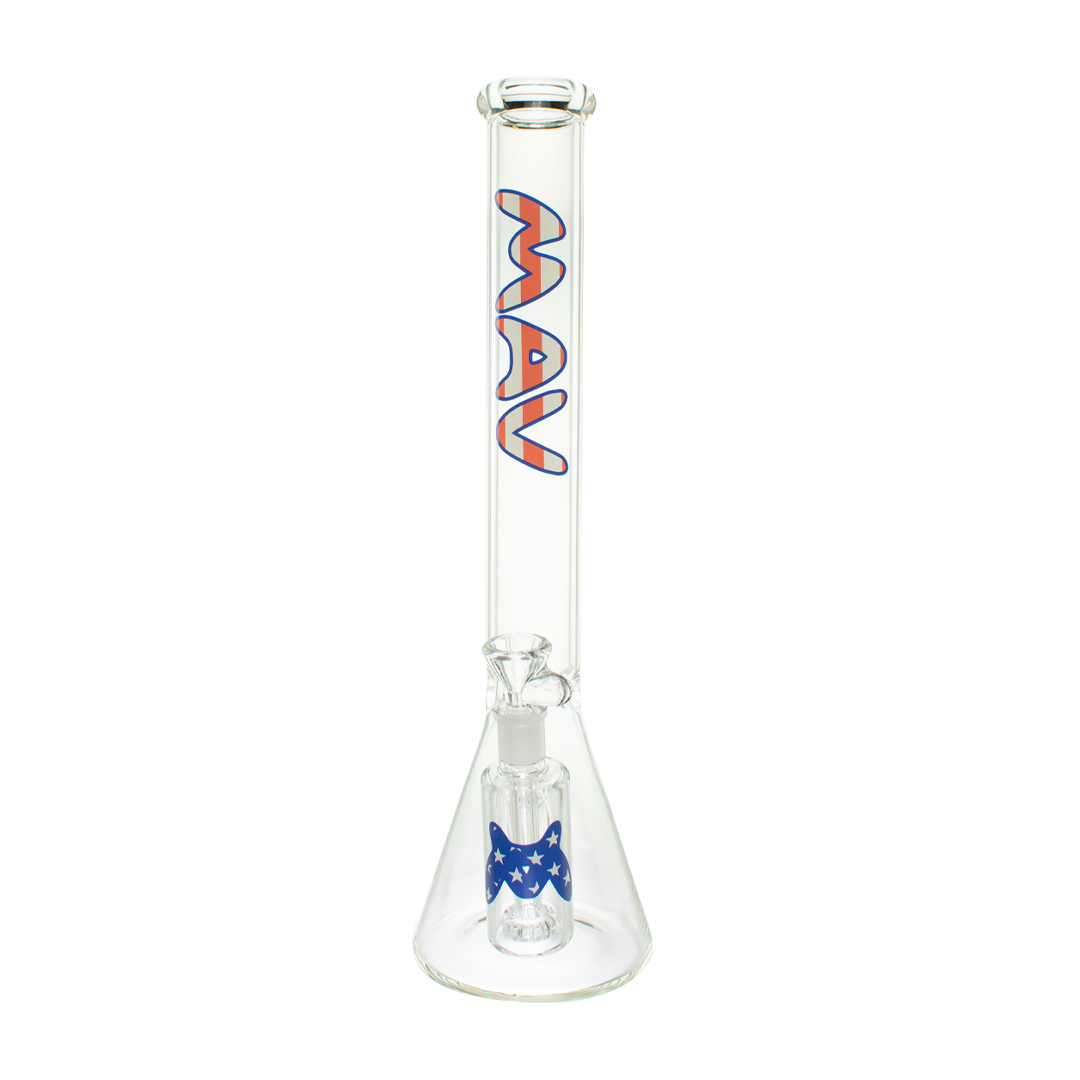 MAV Glass 18" Beaker Bong with Blue Accents and Matching Ashcatcher - Front View