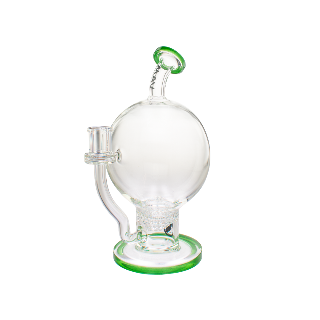 MAV Glass 7" Honey Globe Dab Rig in Green with Honeycomb Percolator and Glass on Glass Joint