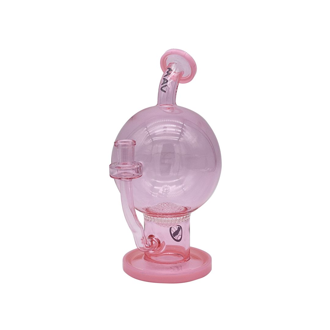 MAV Glass 7" Honey Globe Planetary Dab Rig in Pink, featuring a honeycomb percolator and 14mm joint
