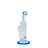 MAV Glass Bent Neck Inline Bay Rig in Blue with In-Line Percolator, 7" Height, Front View