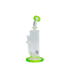 MAV Glass Bent Neck Inline Bay Rig with vibrant green accents and in-line percolator, 7" height, front view.