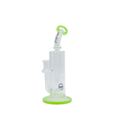 MAV Glass Bent Neck Inline Bay Rig in Slime variant, front view with 7" height and in-line percolator