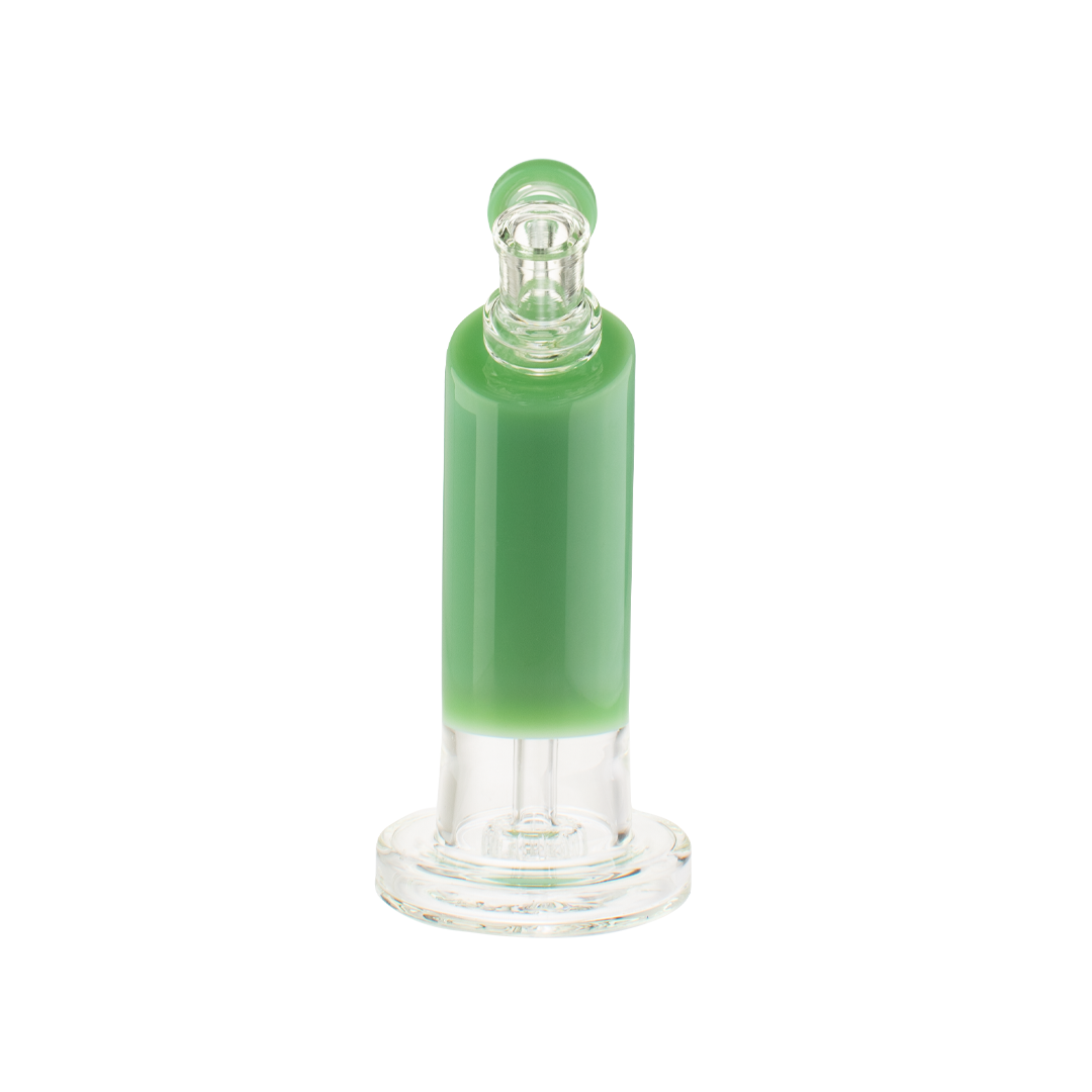 MAV Glass Bent Neck Showerhead Bubbler in green, 9" height, 14mm female joint, front view on white