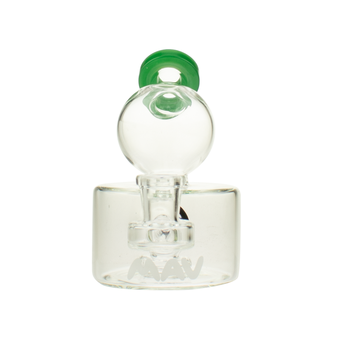 MAV Glass Big Squig Rig with clear beaker base and green glass accents, front view