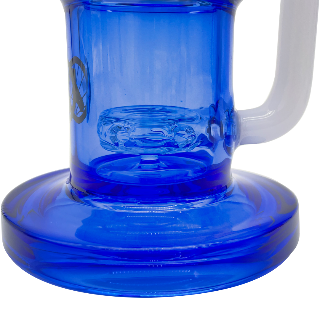 MAV Glass Birthday Cake Reversal Wig Wag Topping Dab Rig in Blue, Close-Up Side View