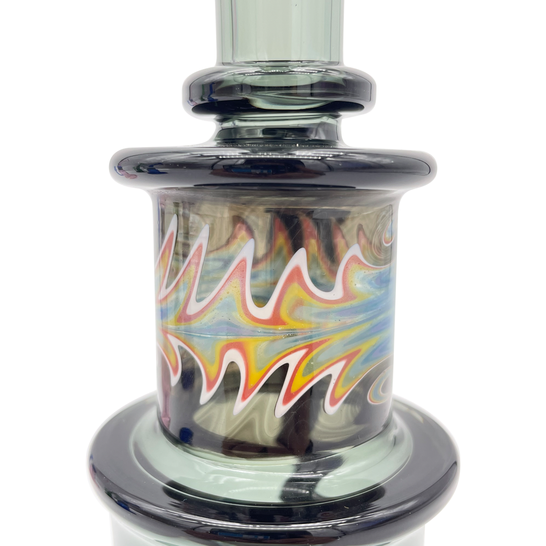 MAV Glass Birthday Cake Reversal Wig Wag Topping Dab Rig with intricate design, front view on white background