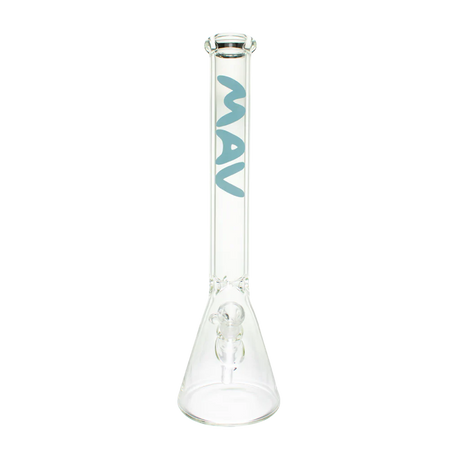 MAV Glass Classic Beaker Bong 18'' with Baby Blue Logo, Front View, 5mm Thick Glass, Slitted Percolator