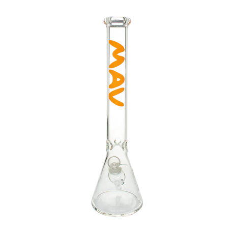MAV Glass 18'' Classic Beaker Bong with Orange Logo, Front View on Seamless White Background