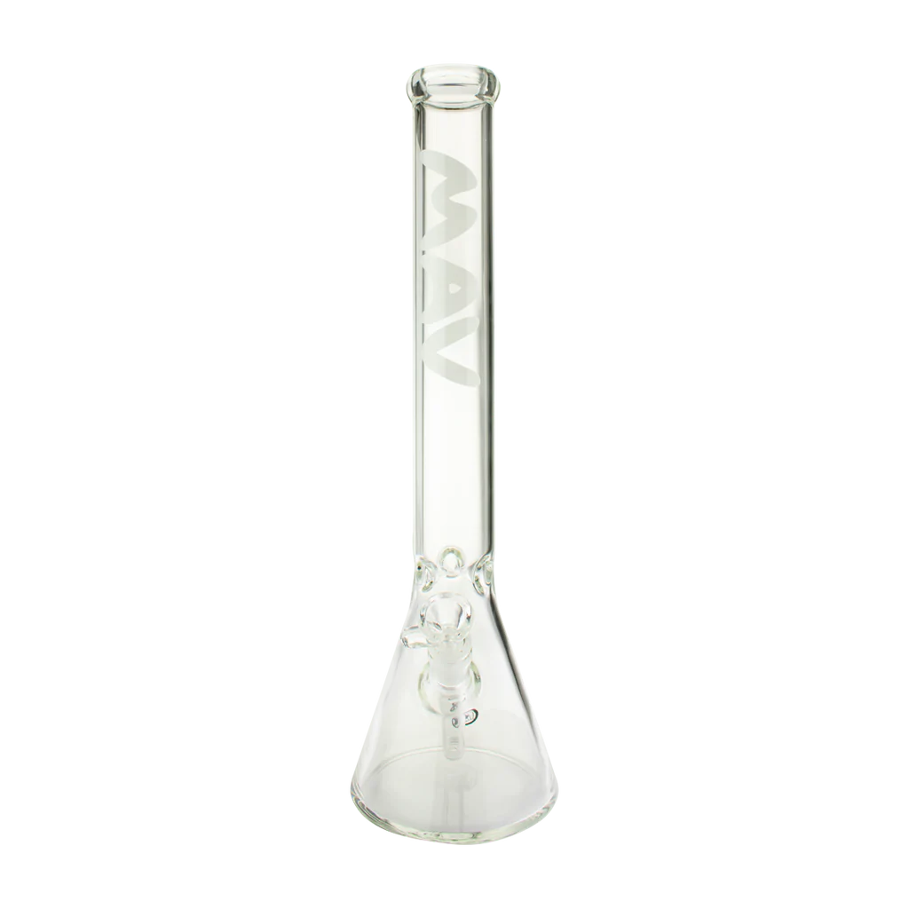 MAV Glass 18'' Classic Beaker Bong with White Logo, Slitted Percolator, and 5mm Thickness