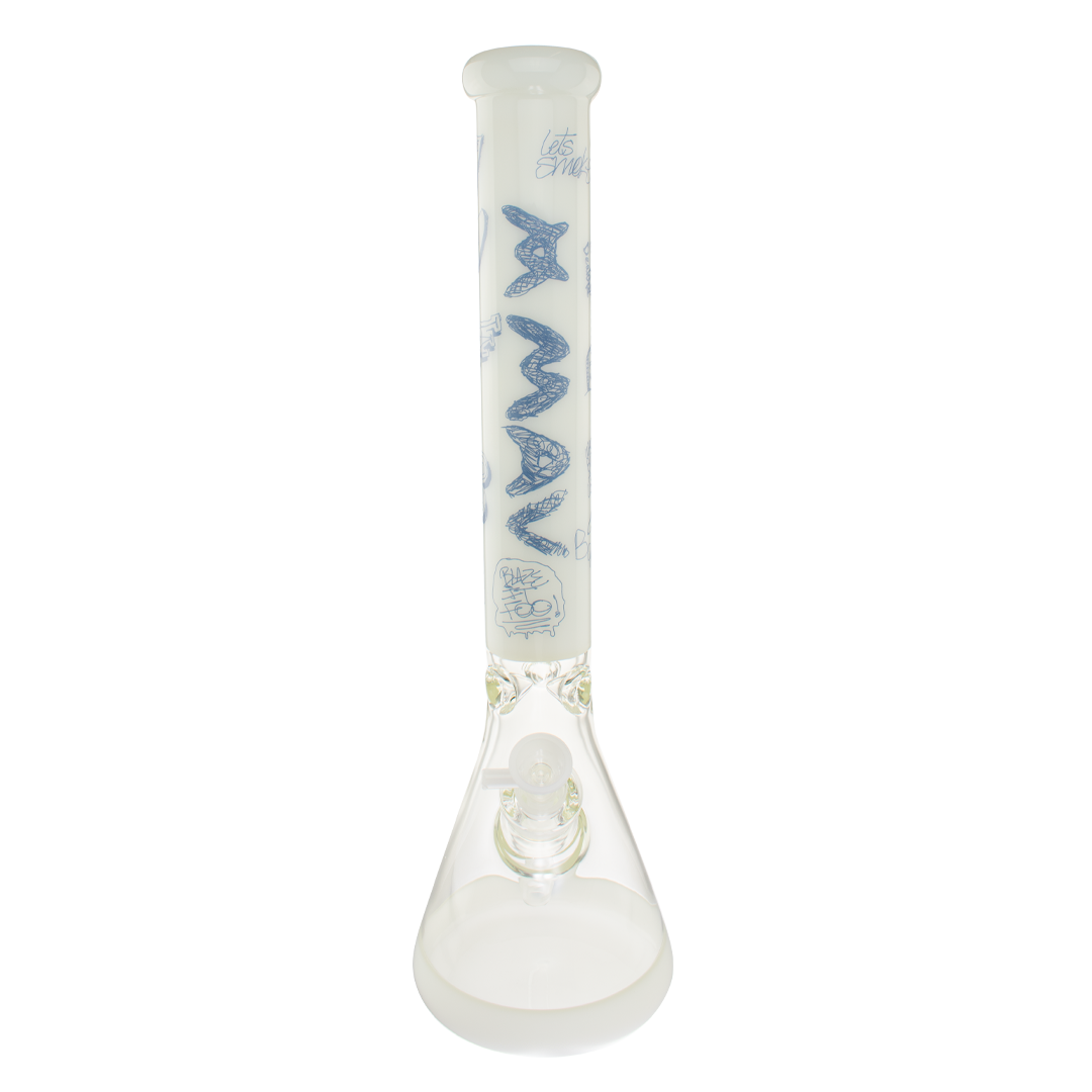 MAV Glass Doodle 18" Full Color Beaker Bong Front View with Intricate Designs