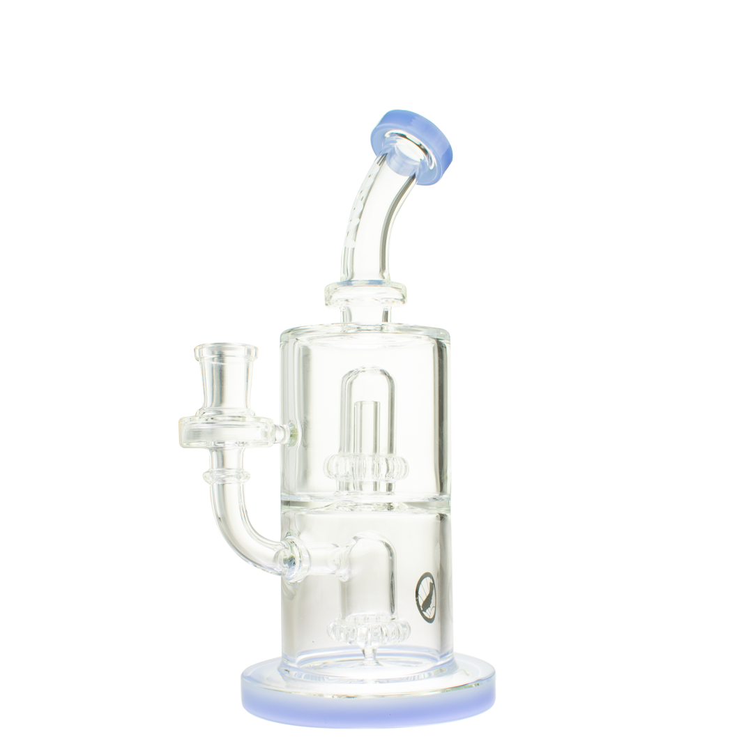 MAV Glass Double Ufo Mini Bent Neck Dab Rig in Lavender, 9" Height, 65mm Diameter