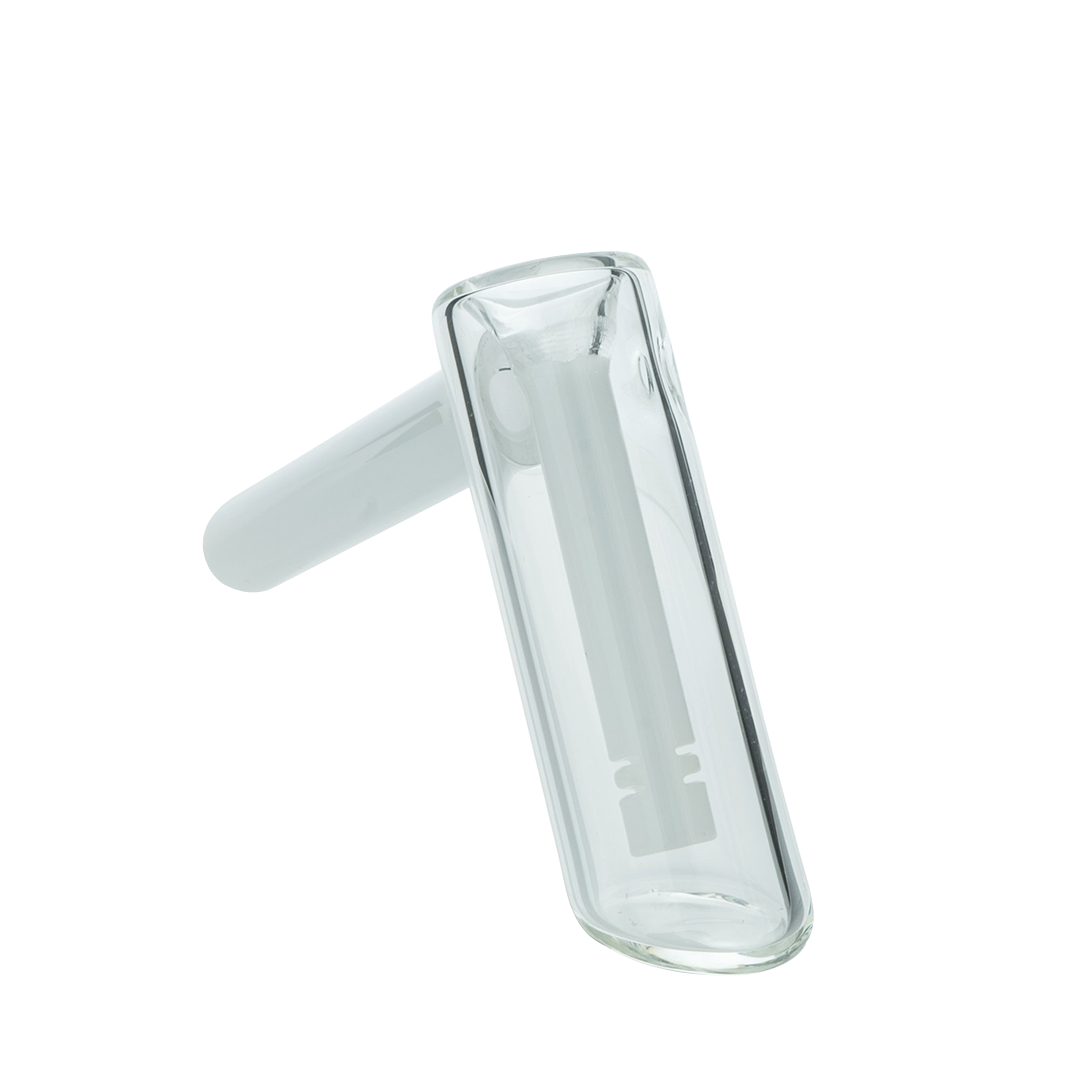 MAV Glass Hammer Bubbler in White - Compact 4" Beaker Design with Side View on Black Background