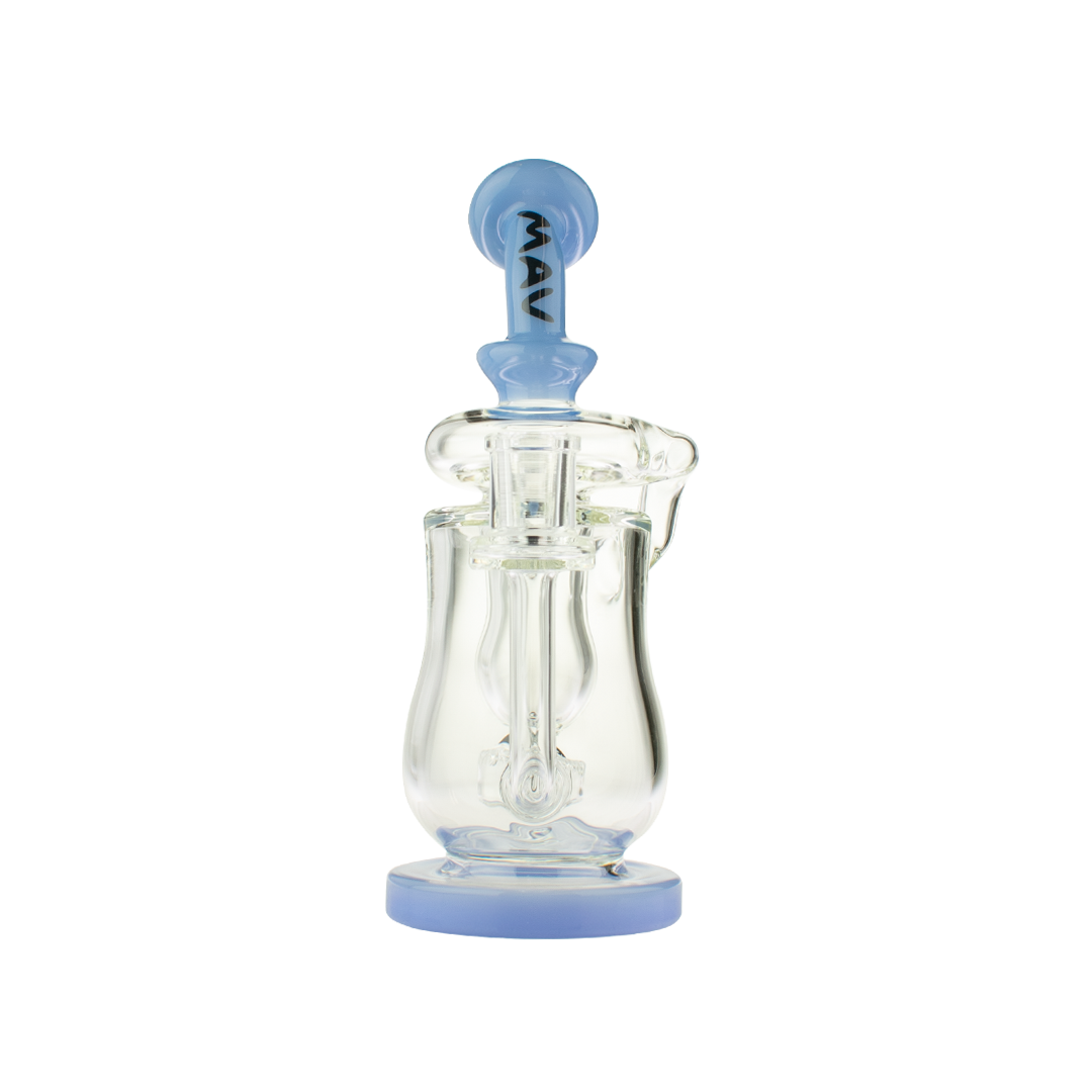MAV Glass Lido Recycler Dab Rig with Beaker Design, 7" Height, and 14mm Quartz Joint - Front View