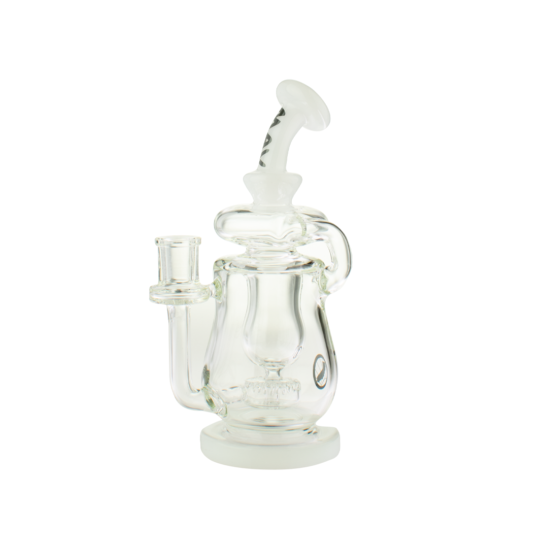 MAV Glass Lido Recycler Dab Rig in White with Quartz Material and Beaker Design, 7" Height, Front View