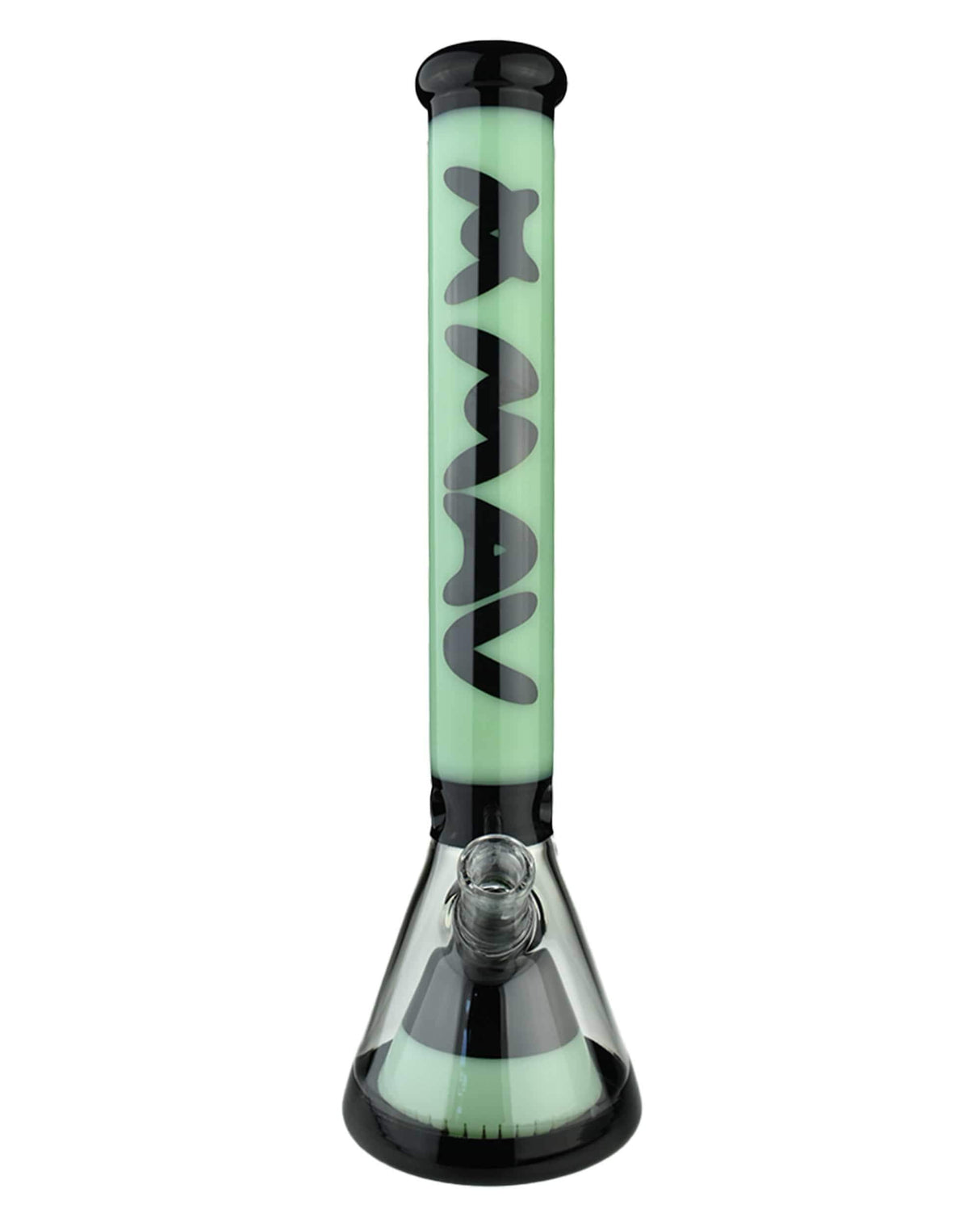 MAV Glass Manhattan Pyramid Perc Beaker Bong in Black Seafoam, Front View, 18" Tall, Made in USA