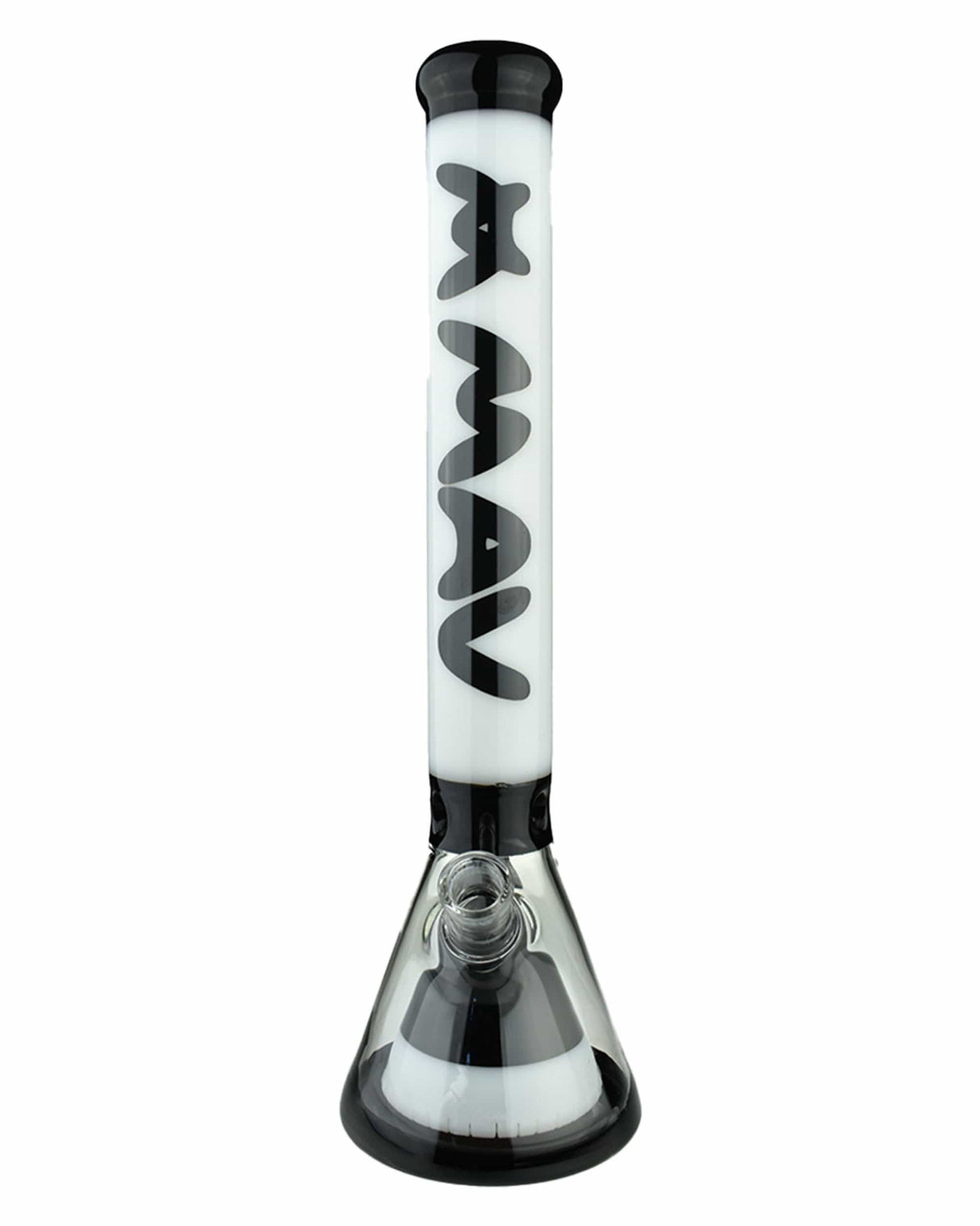 MAV Glass Manhattan Pyramid Perc Beaker Bong in Black and White, Front View, 18" Tall, Borosilicate