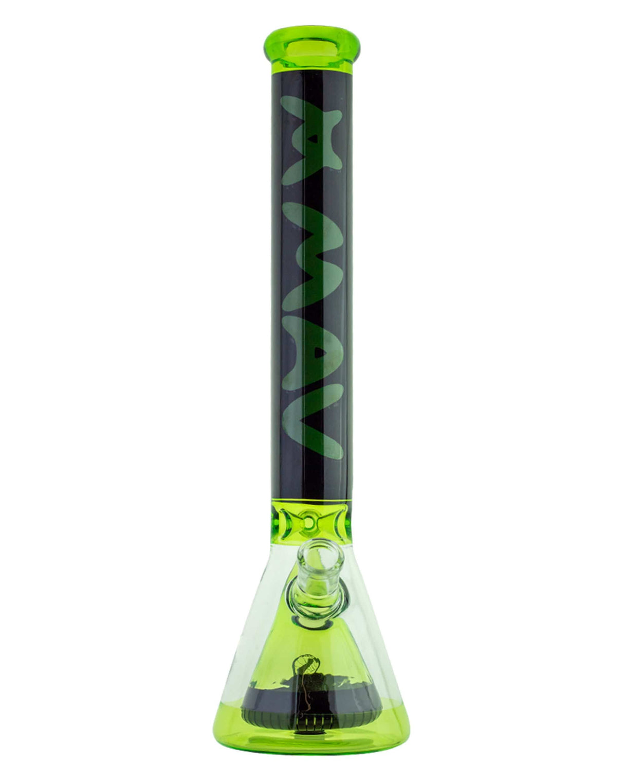 MAV Glass Manhattan Pyramid Perc Beaker Bong in Ooze Black, 18" Heavy Wall Borosilicate, Front View