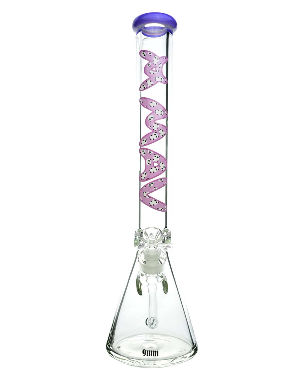 MAV Glass 18" 9mm Beaker Bong with Special Panda Bear Decal, Front View on White Background
