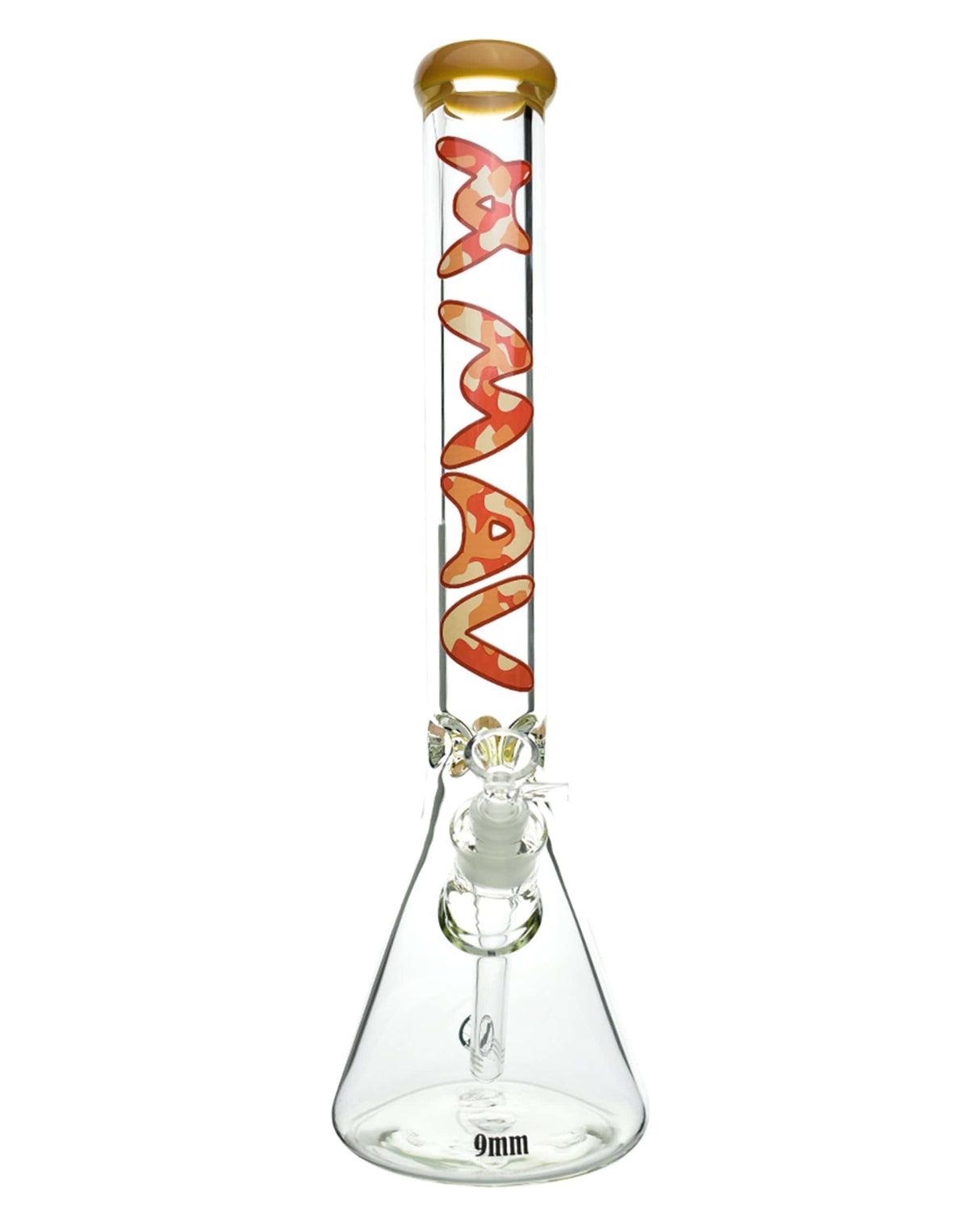 MAV Glass - 18" Red Camo Decal Beaker Bong, 9mm Thick Glass, Front View on White Background