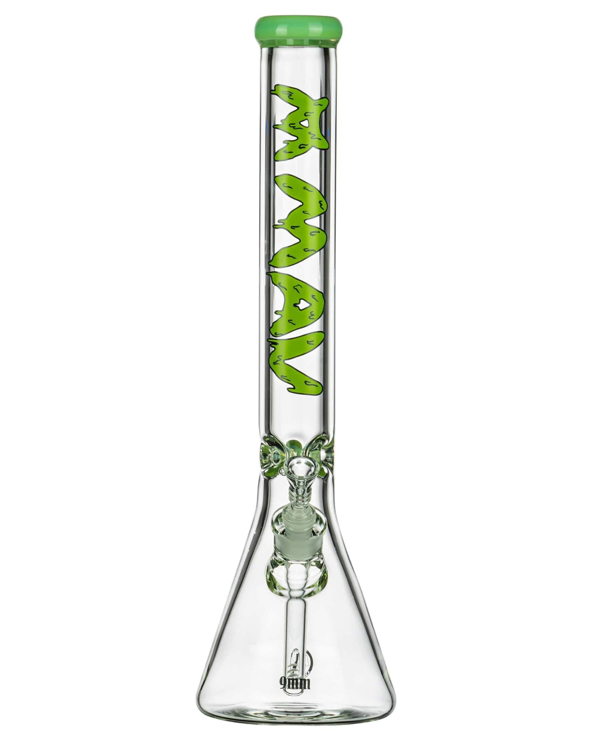 MAV Glass - 18" 9mm Beaker Bong with Slyme Drip Decal, Front View on White Background