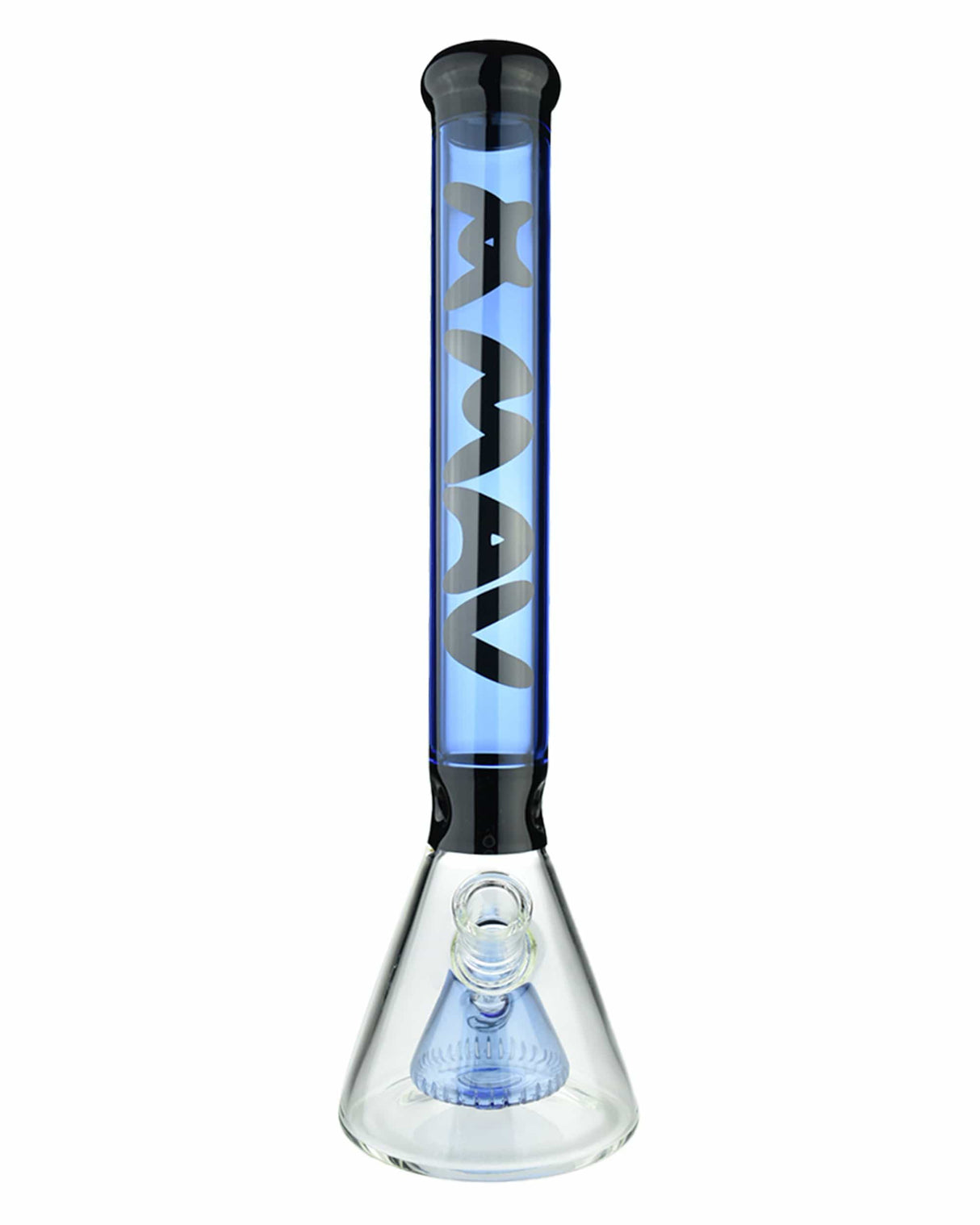 MAV Glass 18'' Redondo Pyramid Perc Beaker Bong in Black Ink Blue with clear borosilicate glass