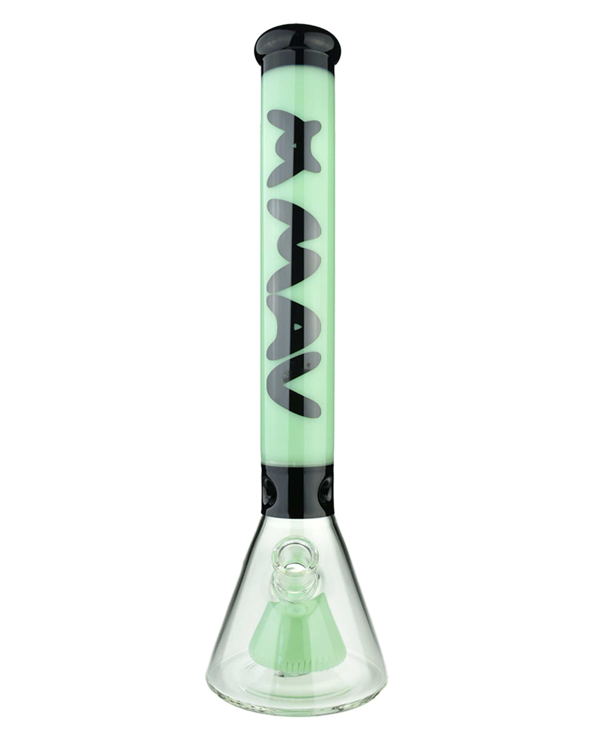 MAV Glass 18'' Redondo Pyramid Perc Beaker Bong in Black Seafoam, front view on white background
