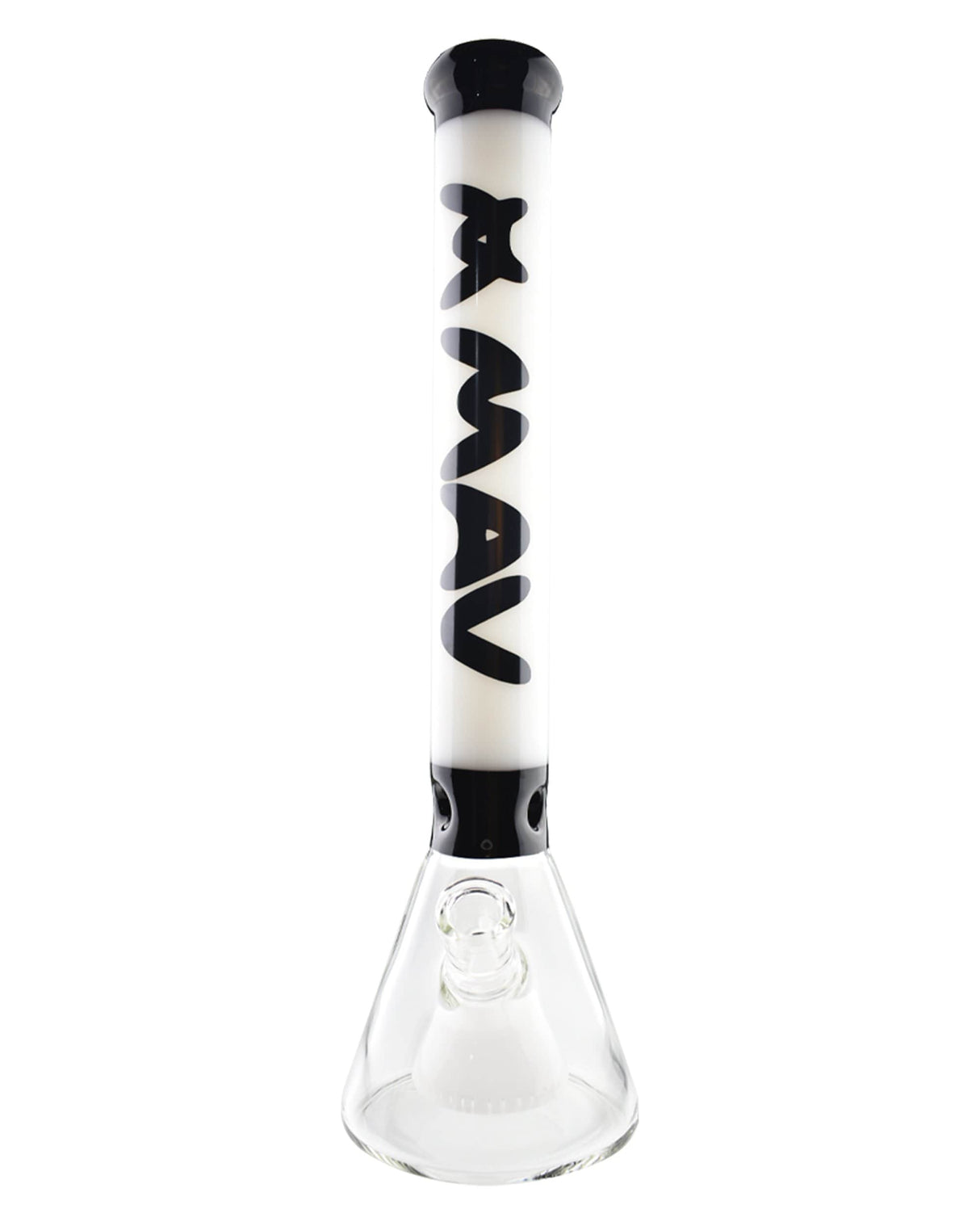 MAV Glass 18'' Redondo Beaker Bong with Pyramid Perc, Black & White Design, Front View