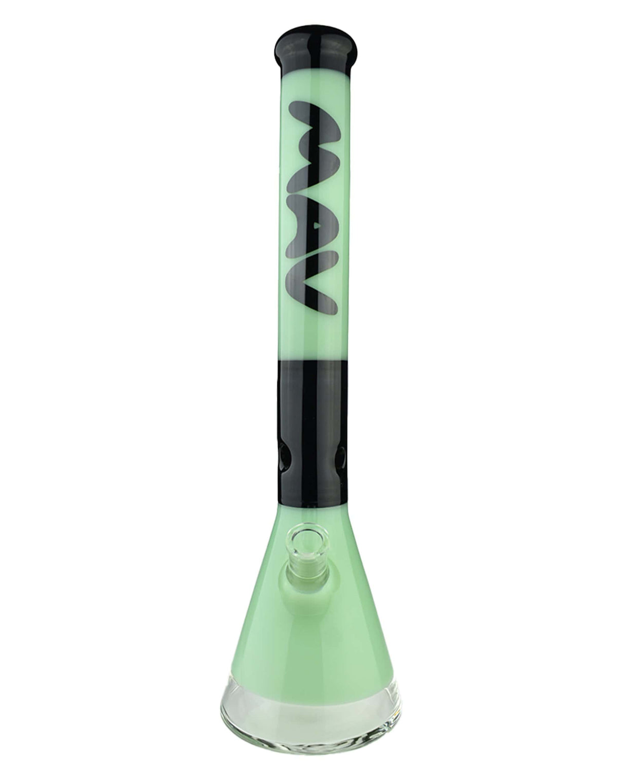 MAV Glass 18'' Two Tone Zebra Beaker Bong in Sea Foam, front view on white background