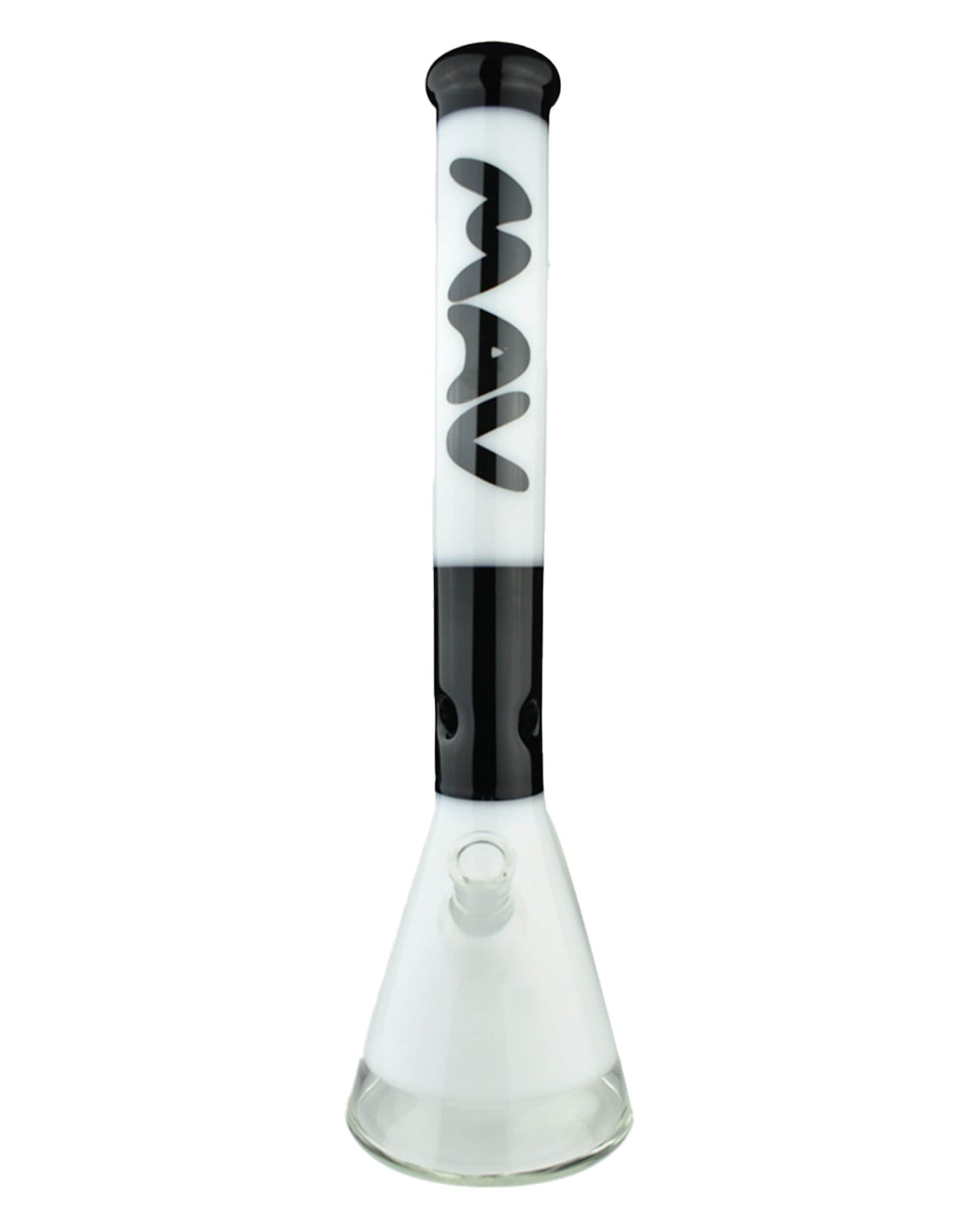 MAV Glass 18'' Two Tone Zebra Beaker Bong in White & Black, Front View, for Dry Herbs
