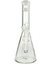 MAV Glass 44mm Color Top Beaker Bong in Clear with MAV logo, Front View, 10" Tall, 5mm Thick