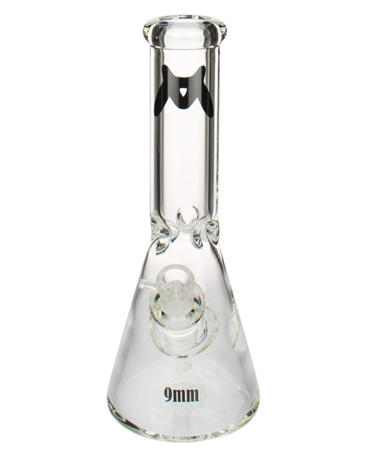 MAV Glass - 9mm Classic Beaker Bong in Clear with Black Accents, Front View on White Background