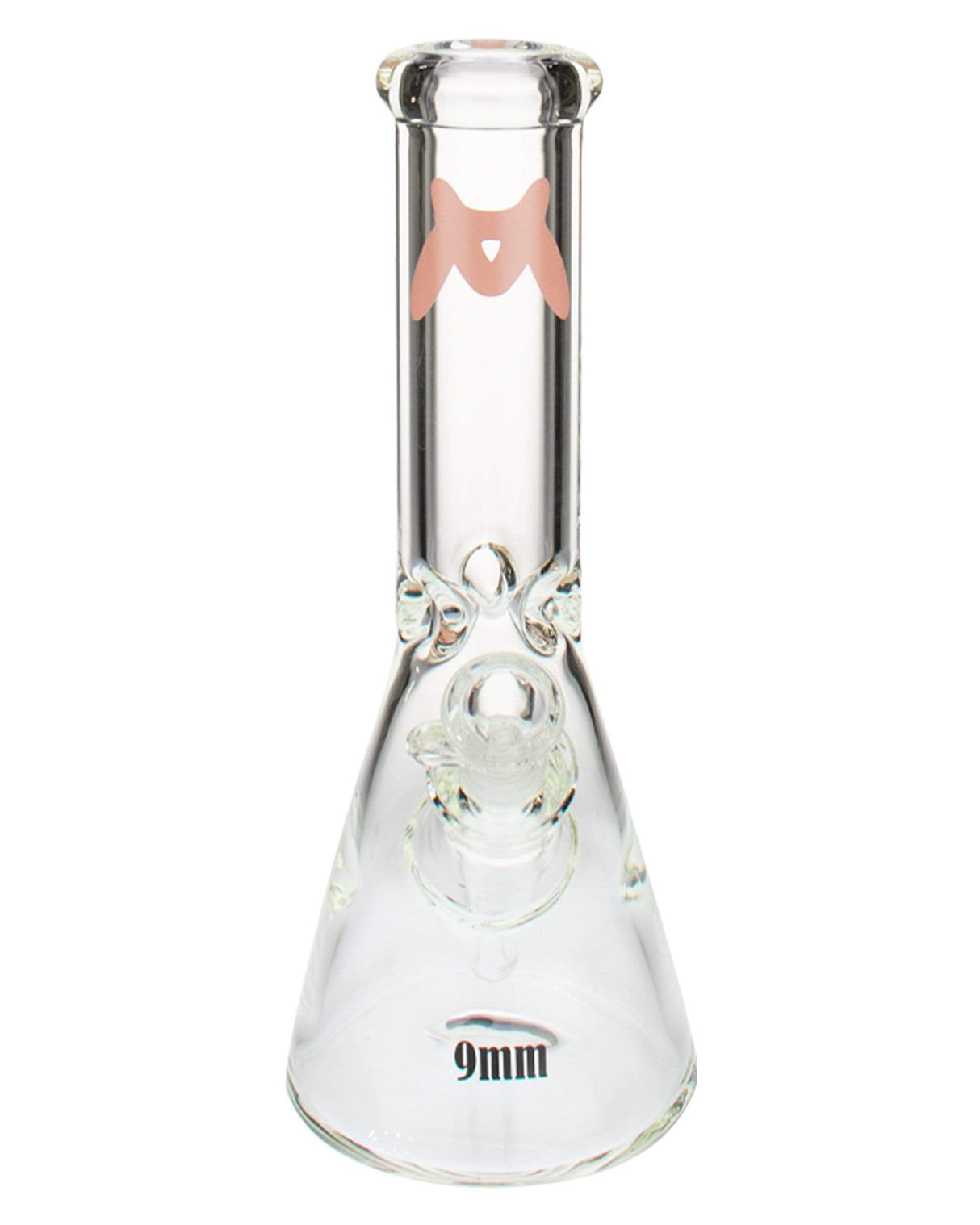 MAV Glass - 9mm Classic Beaker Bong in Clear with Pink Accents, Front View on White Background