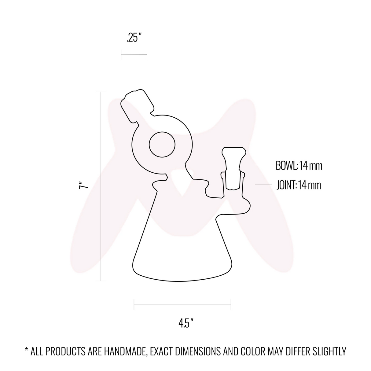 MAV Glass - Barrel Top Pyramid UFO Bong schematic with dimensions on white background