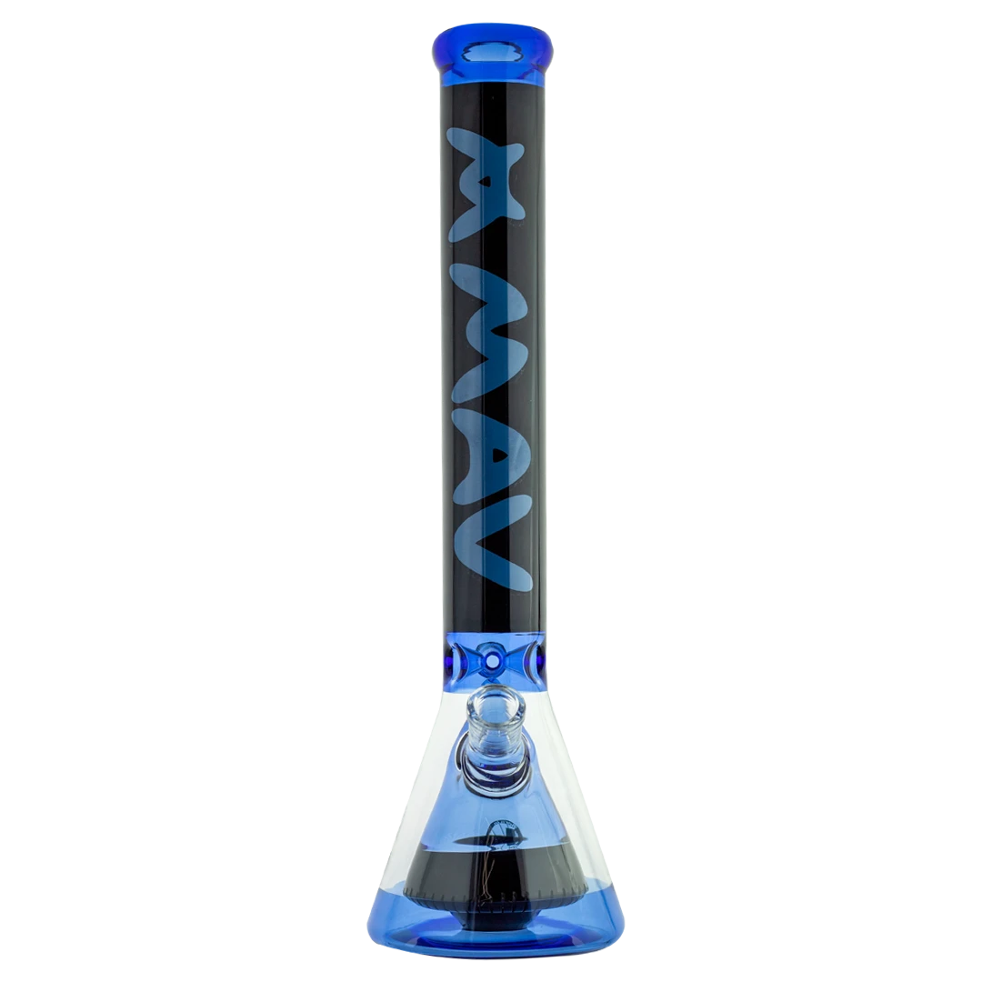 MAV Glass 18" Manhattan Pyramid Beaker in Black/Blue with Slitted Pyramid Percolator