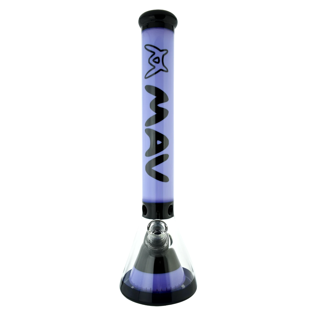 MAV Glass 18" Manhattan Pyramid Beaker in Black/Purple with Slitted Percolator - Front View
